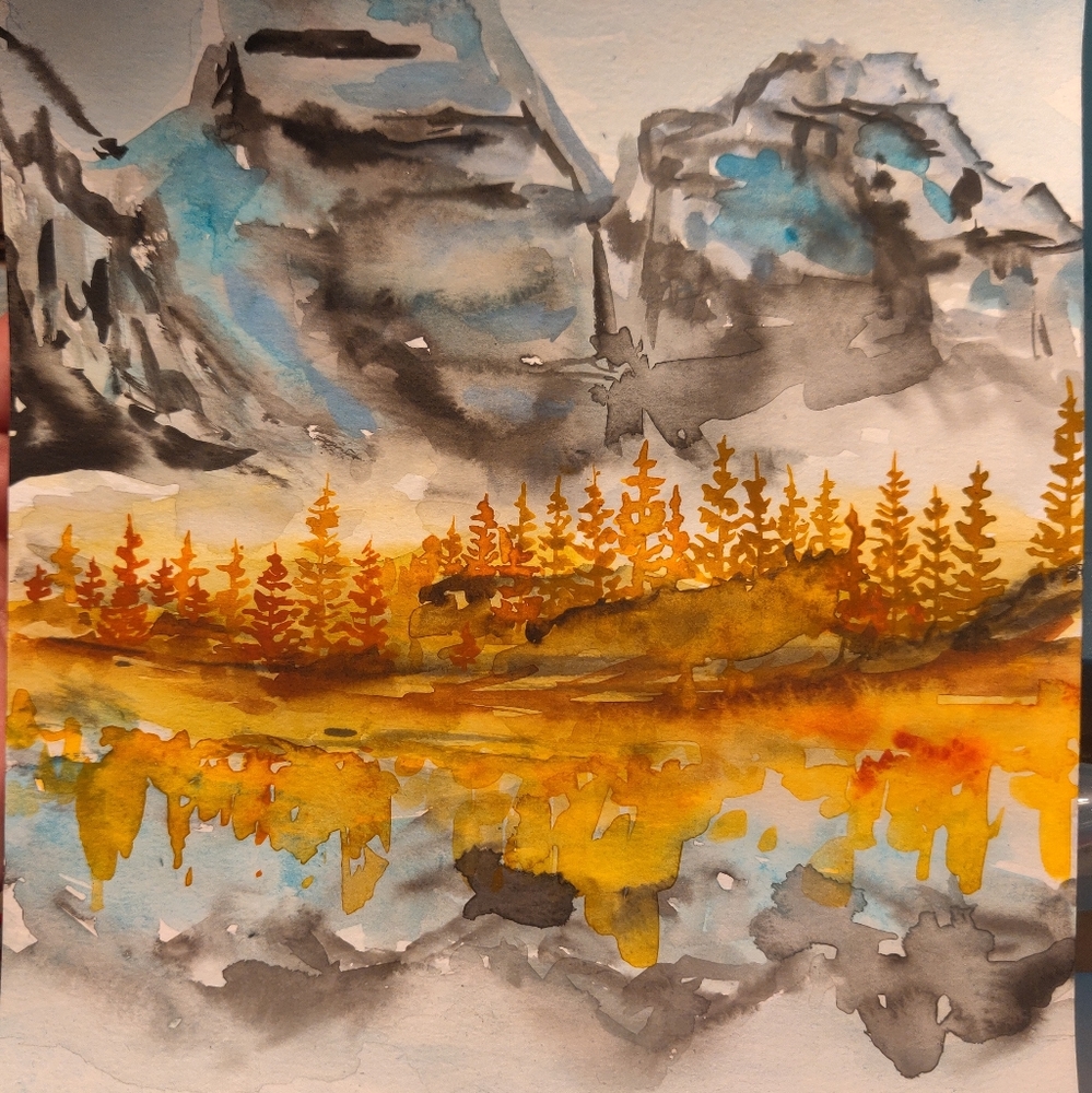 yellow trees🌲🏔️💛 landscape painting